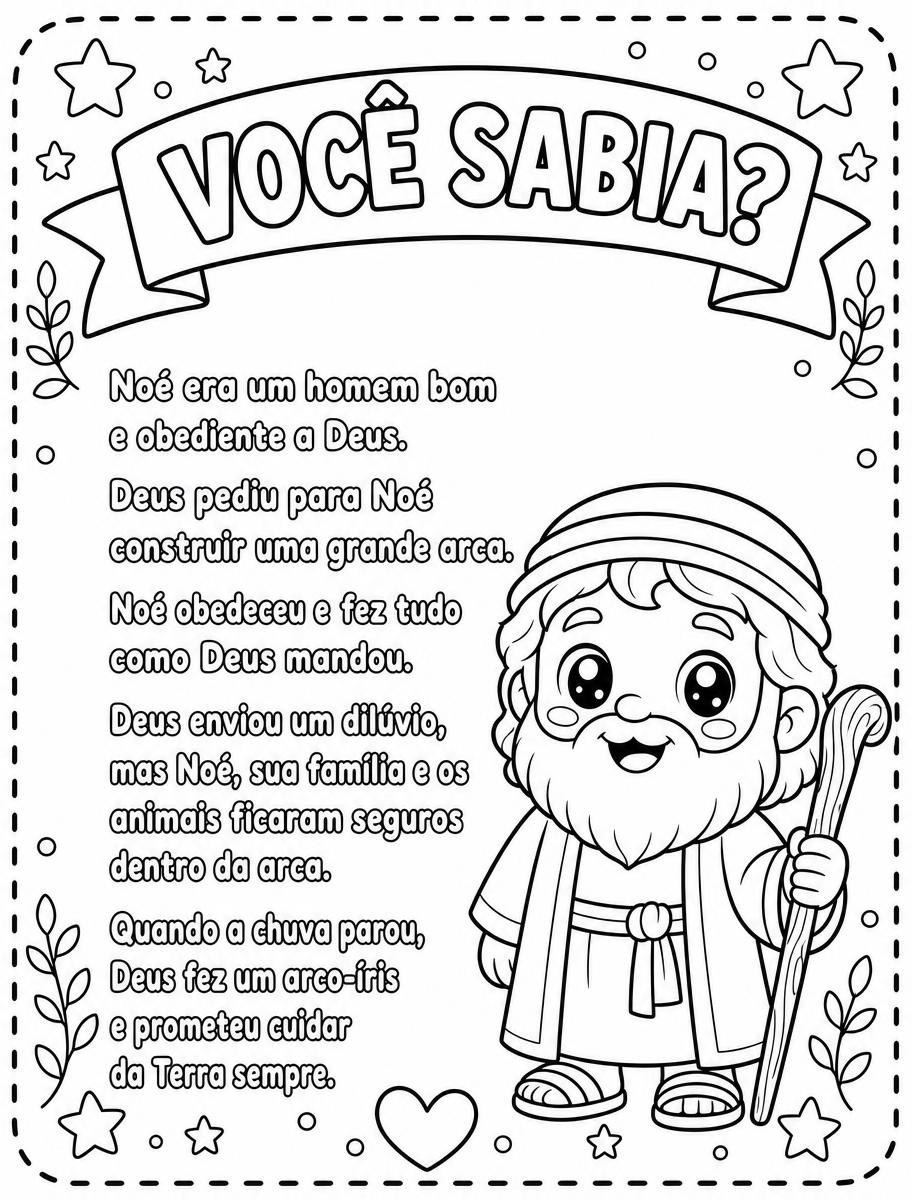 Página com curiosidade bíblica sobre a Arca de Noé e ilustração de Noé